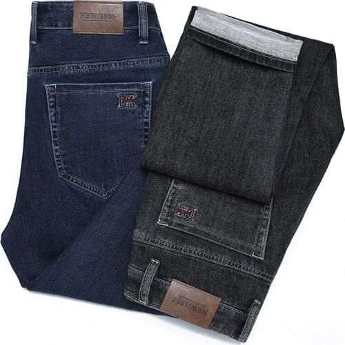 2021 Autumn New Business Casual Mens Straight Jeans Classic Style High Quality Black Blue Denim Trousers Male Brand Pants
