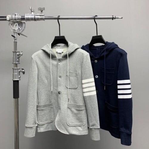 2021 Fashion Brand Jacket Men British Casual Suit Slim Fit Mens Blazer Spring And Autumn Striped Cotton Hooded Coat