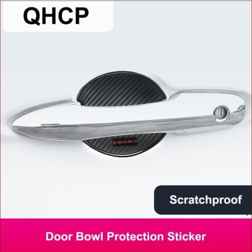 QHCP Car Door Bowl Sticker Protector Exterior Door Handle Bowl Film Carbon Fiber Style Black 4Pcs Fit For Toyota Camry 2018 2019