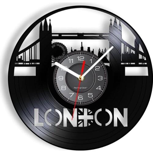 London Wall Clock Tower Bridge Vinyl Record Cityscape City Landmark Eye 3D Creative Classic Watch Hanging 7-color Lights