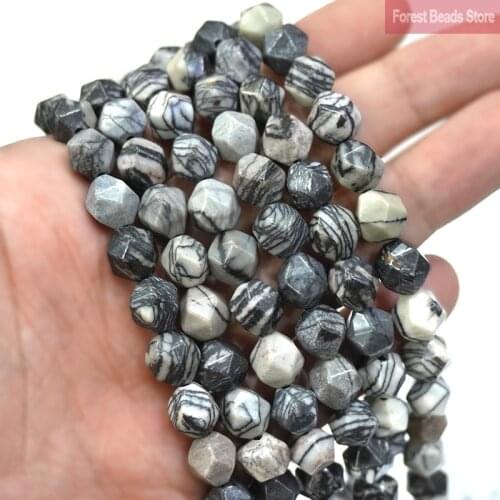 Natural Stone Faceted Spider Web Jaspers Spacers Loose Beads for Jewelry Making DIY Charms Bracelet Necklace 15" Strand 6 8 10MM