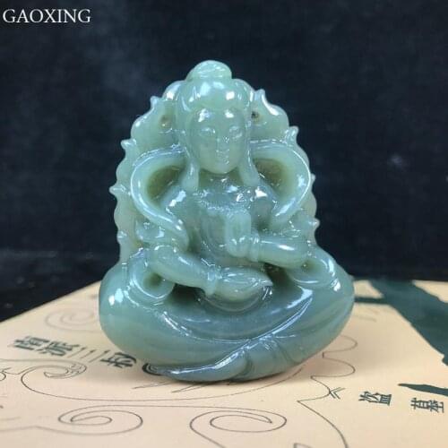 Natural Xinjiang Hetian Sheep Fat Jade Jade Green Guanyin Bodhisattva Pendant Men and Women Necklace Safe Jewelry Gift