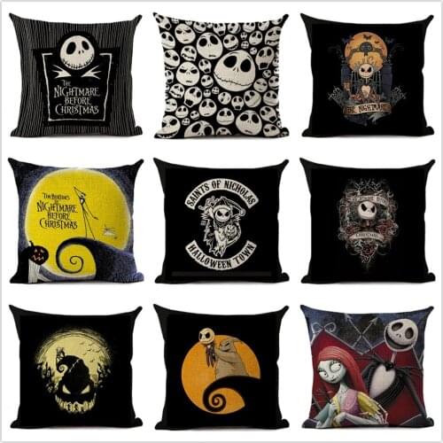 Halloween Cartoon Skull Jack Printed Cushion Cover Nightmare Before Christmas Decorative Sofa Car Chair Home Decor Pillow Case