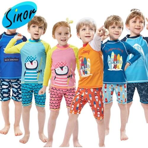 [Bottom Price]Childrens Swimwear Split Baby Long Sleeve Sunscreen zhong da tong Wetsuit Dry Warm Spa Swimsuit for Boys