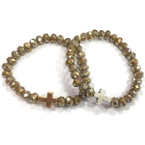 New arrive 8mm gold crystal glass beads with cross charm bracelet free shipping