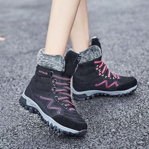 New Arrival Fashion Suede Leather Women Snow Boots Winter Warm Plush Womens Boots Waterproof Ankle Boots Flat Shoes Big Size 42