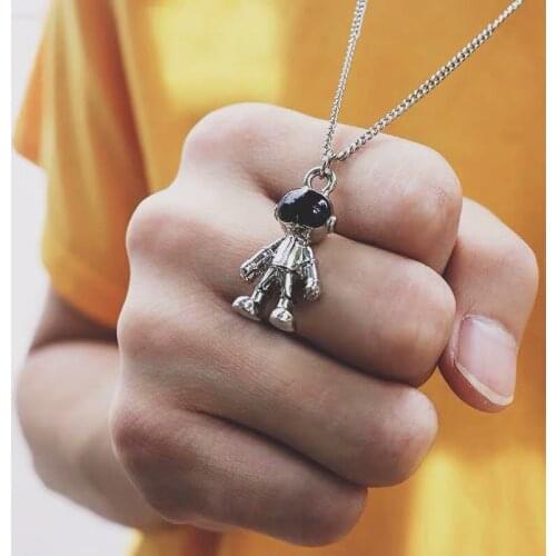 New Astronaut Robot Pendant Chain Metal Necklace for Men Women Girls Party 24 in