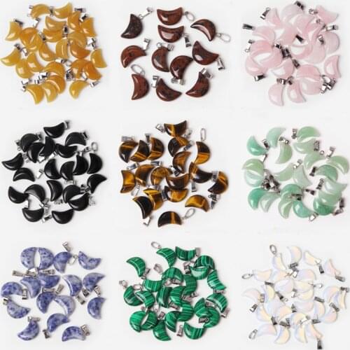 Wholesale Small Natural Stone Moon Shape Green Pink Yellow Pendant Stone for Women Men Jewelry Making Necklace Accessories 5pcs