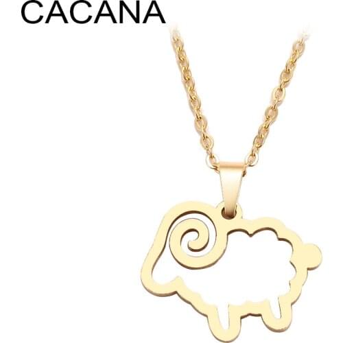CACANA Stainless Steel Necklace For Women Man Cute Sheep Cross Gold And Silver Color Pendant Necklace Engagement Jewelry