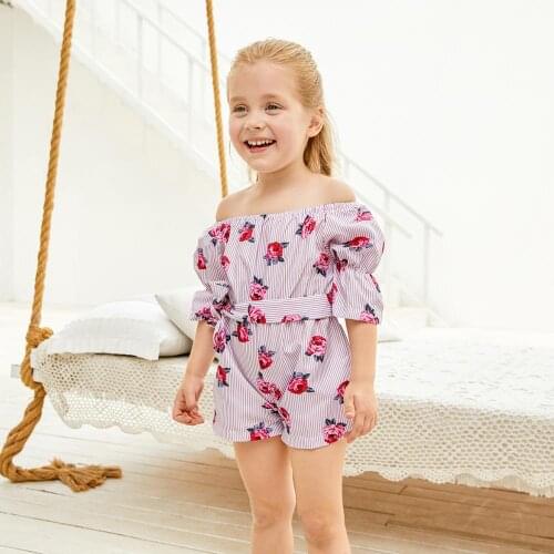 PatPat 2020 New Summer Toddler Baby Girls Clothes Striped Floral Print Bow Romper One Pieces Bodysuits
