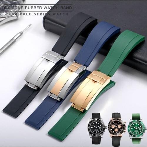 Watchband Fit For Rolex Strap Daytona Submariner Yacht-Master GMT Explorer Silicone Watch Bracelet Rubber 20mm Watch Band Chain