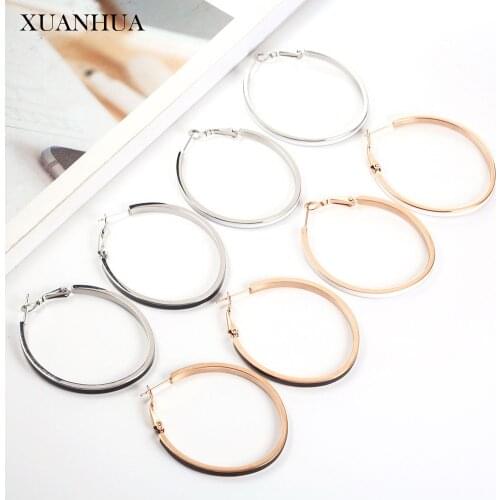 XUANHUA Stainless Steel Earrings For Women Charm Rose Gold Woman Hoop Earrings Jewelry Accessories Earings Fashion Jewelry