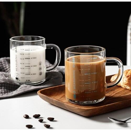 Heat-resistant Glass Coffee Cup Thickened Graduated Measuring Cup Straight Round Handle Coffee Glass Sharing Cup Straight Cup