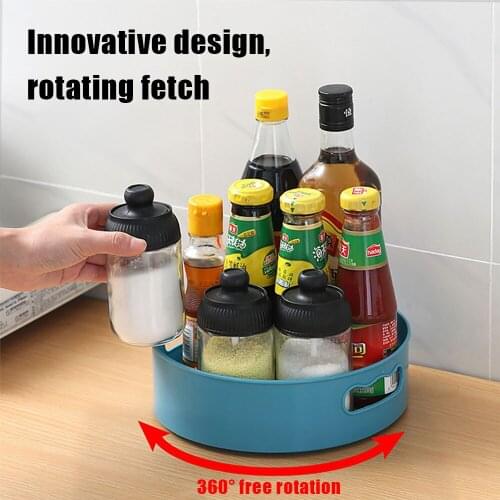 360 Rotating Round Spice Storage Rack Tray Turntable Kitchen Jar Holder Storage Box Multifunction Container OrganizerKitchenTool