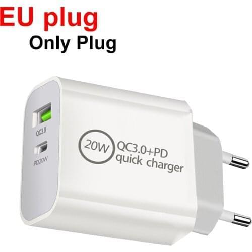 Mobile phone charger 20W PD charger зарядное устройство usb charger for iphone 12 pro max xiaomi huawei X note USB C Dual device