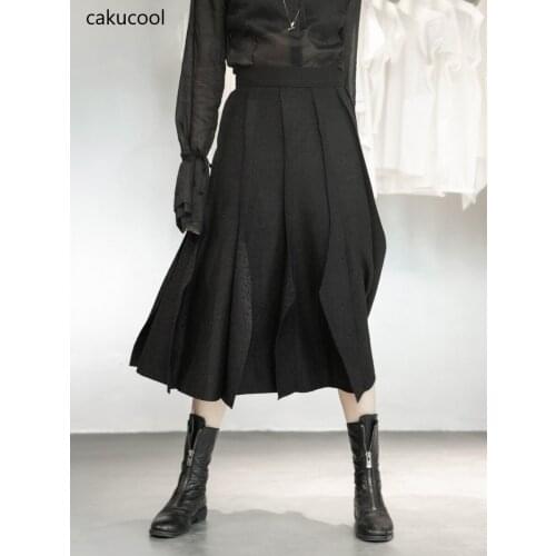 Cakucool 2021 new dark style autumn and winter woolen cloth trimmed thick pleated ladies slim mid-length skirt