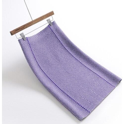 2020 Pencil Skirts High Waist Knitting Spring Bodycon Midi Length Faldas Jupe Femme Women Plaid Skirt Saia