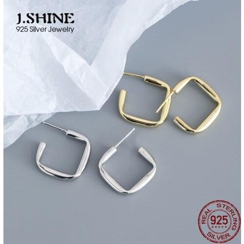 JShine Glossy Authentic S925 Sterling Silver Earrings Hollow Tube Square Silver 925 Earrings Women Minimalist Fine Jewelry