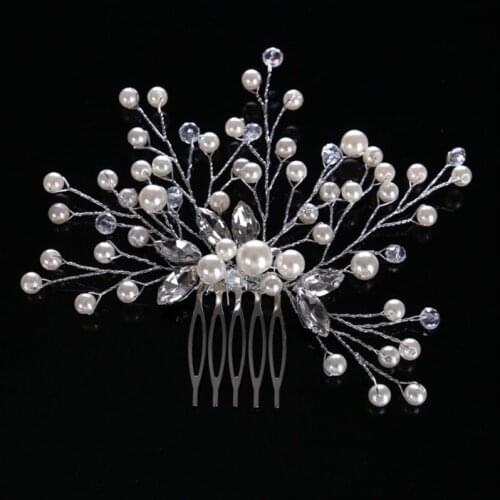 Women Pearl Hair Combs Wedding Hair Accessories Hair Pin Rhinestone Tiara Bridal Clips Crystal Crown Bride Hair Jewelry