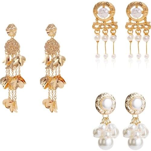 3 Styles Gold ZA Design Dangle Earrings Boho White Pearl Hook Earrings Best Gift for Party aretes Fashion Jewelry ET1115