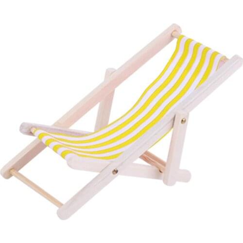 1Pc Beach Chair Model Mini Outdoor Ornament Stripe Recliner Miniature Accessory for DIY (Yellow)