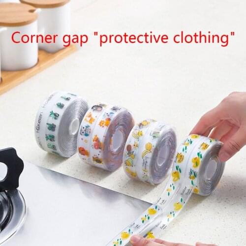 3.8x320cm Kitchen Cartoon Antifouling Tape Reusable Waterproof Mold Proof Wall Sealing Adhesive Tape