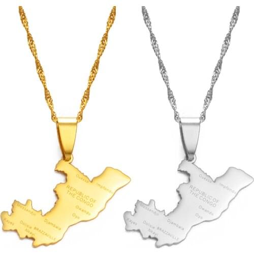Anniyo Republic of the Congo Map & City Name Charm Pendant Necklaces Brazzaville Ethnic Ornament Jewelry #175921