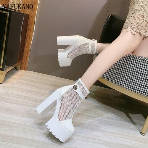 Summer Mesh Boots Platform Shoes 14CM Ultra High Heel Boots Back Zipper Round Toe Shoes Ankle Boots For Women Chunky Boots