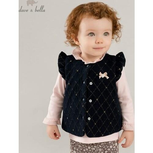 DBM8192 dave bella autumn winter baby girls sleeveless lovely coat children high quality coat kids pink vest 1 pc