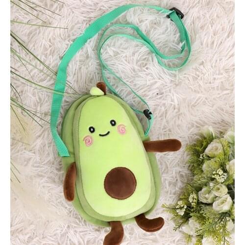 Baby Plush Fruit Avocado Shoulder Crossbody Zipper Backpack Kid Cartoon Change Purse Gift Deco Doll Toy Kawaii Doll Machine Game