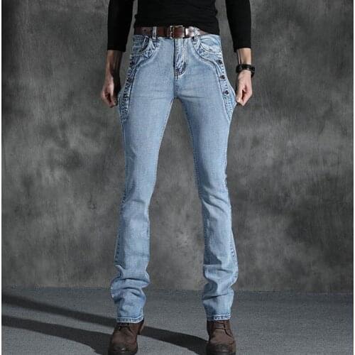 Jeans Men 2020 Spring and Autumn New Mens Micro-horn jeans Korean version of the Stretch-Slim Dark blue Denim pants