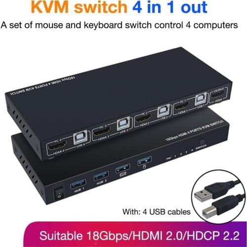 HDMI KVM Switch 4 in 1 Out HDMI Switcher USB Hub Connect Switch for Laptop PS4 PS5 and for Nintendo Switch