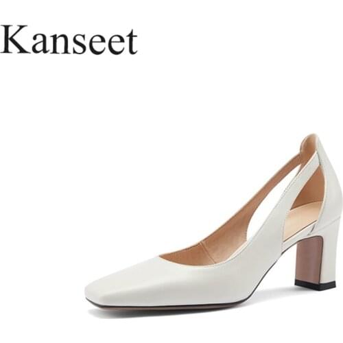 Kanseet Genuine Leather Elegant Shallow Shoes For Women 2021 High Heels Pumps Calssic Female Spring Party Wedding Womens Shoes