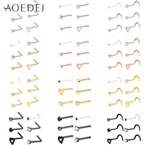 AOEDEJ 6pcs/lot 20G Stainless Steel Crystal Rhinestone Nose Rings Body Jewelry Nose Studs Hooks Body Piercing for Women