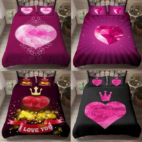 Nordic Purple Heart Diamond Stone Bedding Set Printed Comforter Duvet Cover Queen Quilt Sheet Women Home Decor Bed Lines Luxury
