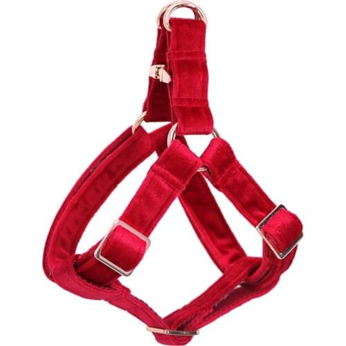 Red Velvet Dog Harness Basic Dog Leash Adjustable Buckle Cotton Fabric for Dog or Cat