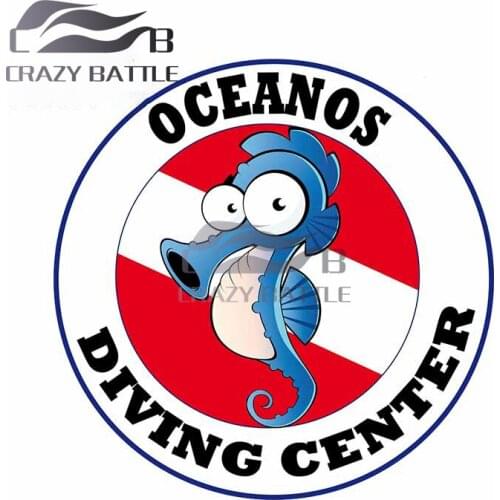 Crazy Battle 13cm x 13cm Oceanos Diving Center Personality Car Sticker Surfboard Decal Sunscreen Occlusion Scratch Car Styling