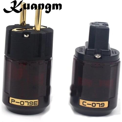 Kuangm HiFi Brass Gold Plated EU power plug C-07P P-079e Power Plug IEC Connector Ac Power Cord Plugs adpate connector