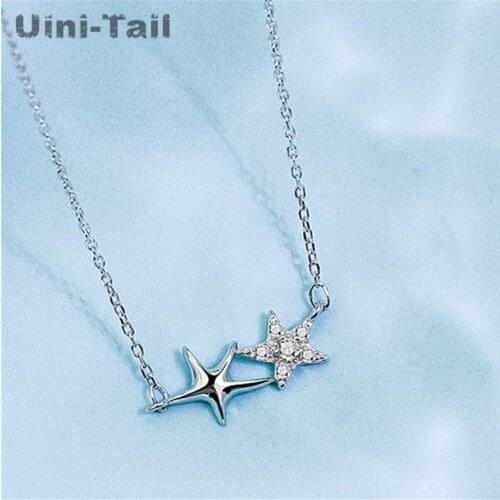 Uini-Tail hot new 925 sterling silver starfish pendant micro-inlaid necklace Korean temperament simple fashion tide flow GN853
