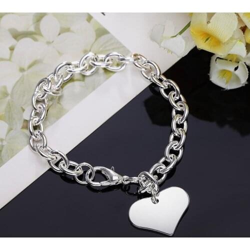 Fashion 925 Silver Heart Pendant Bracelet Lobster Clasp O-Chain Classic Jewelry Gift For Men And Women