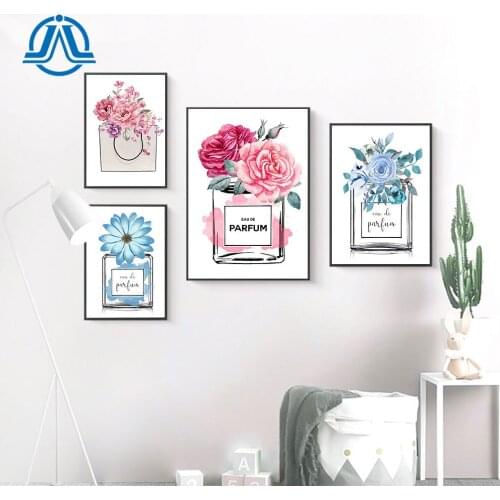 Fashion Wall Art Perfume Bottle With Flower Poster And Print Nordic Style Modern Picture For Living Room On The Wall Home Decor
