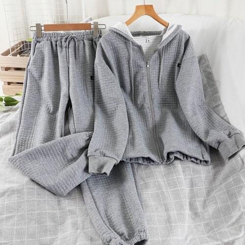 Fashion Plaid Chic Cropped Pullovers Casual Wear Zipper Sweatshirt Women Hooded Short Hoodies Top+pants Tracksuit Suit Winter