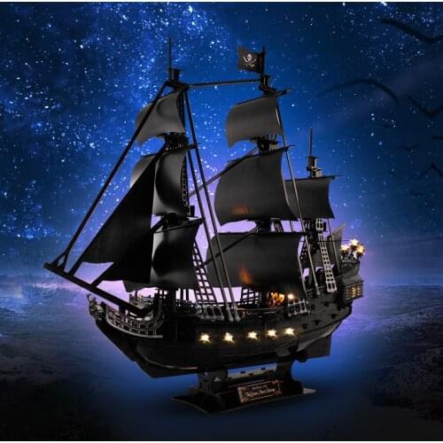 Music cube 3D 3D 3D jigsaw of Pirates of the Caribbean model with lamp version Queens Revenge assembly adult children
