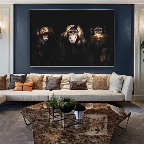 Thinking Monkey Wise Animal Posters And Prints Black Gorillas Wall Art Picture On Canvas Painting Decoration For Living Room