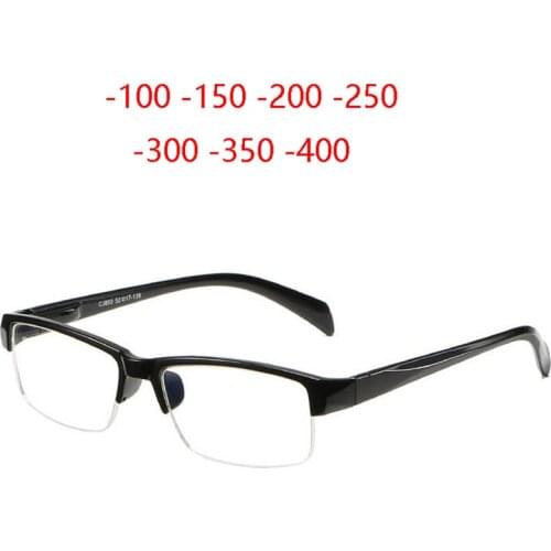 Business Mens Myopia Glasses Finished Half Frame Clear Mirror Nearsighted Glasses Male -100 -150 -200 -250 -300 -350 -400