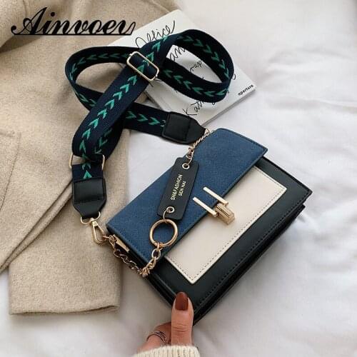 Ainvoev Autumn Winter Matte Contrast Color PU Bag Korean Fashion Trend Purse Simple Messenger Handbags Retro Wide Shoulder Bag