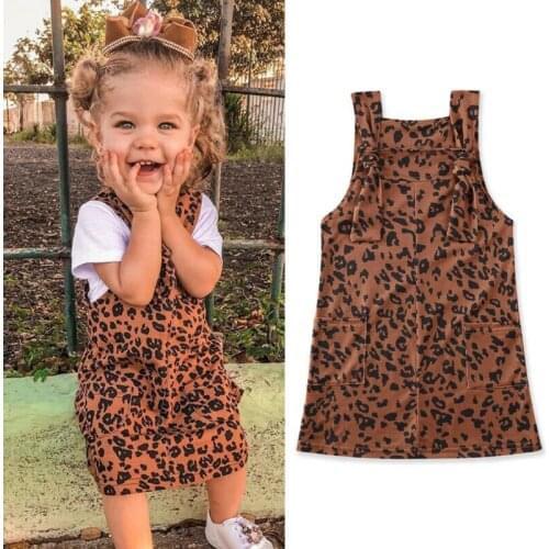 1-6 Year Girls Straps Dress Toddler Kid Baby Girls Clothes Leopard Dungaree Bib Dress Braces Dress Girls Spring Outfit