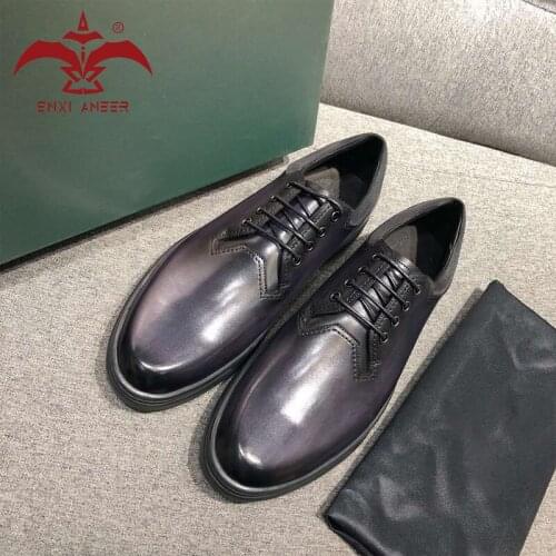 Simple Men Lady Shoes 100% Genuine Leather Handmade Sneaker Shoe in Patina Grey Color