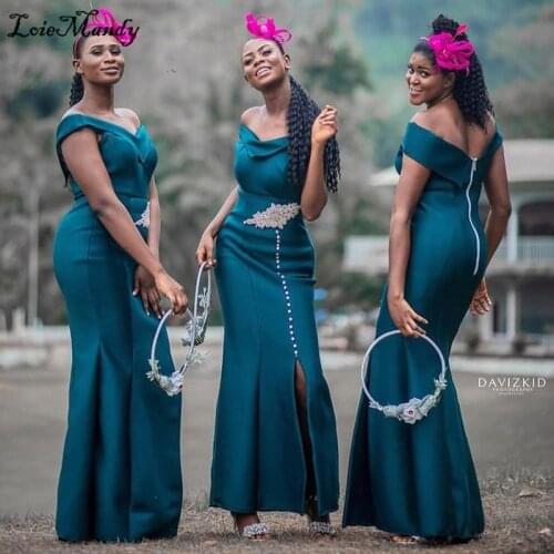 Glamorous Split Bridesmaid Dresses For Women Sexy Off Shoulder Crystal Long Wedding Guest Dress Vestido de festa de casamento