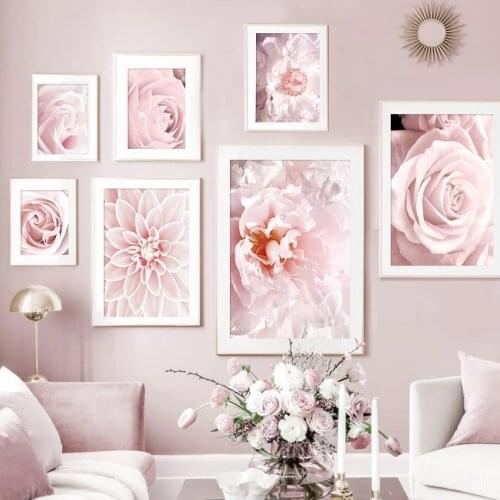 Pink Blooming Dahlia Rose Peony Flower Canvas Prints & Poster Botanical Plant Painting Wall Art Nordic Picture Living Room Decor